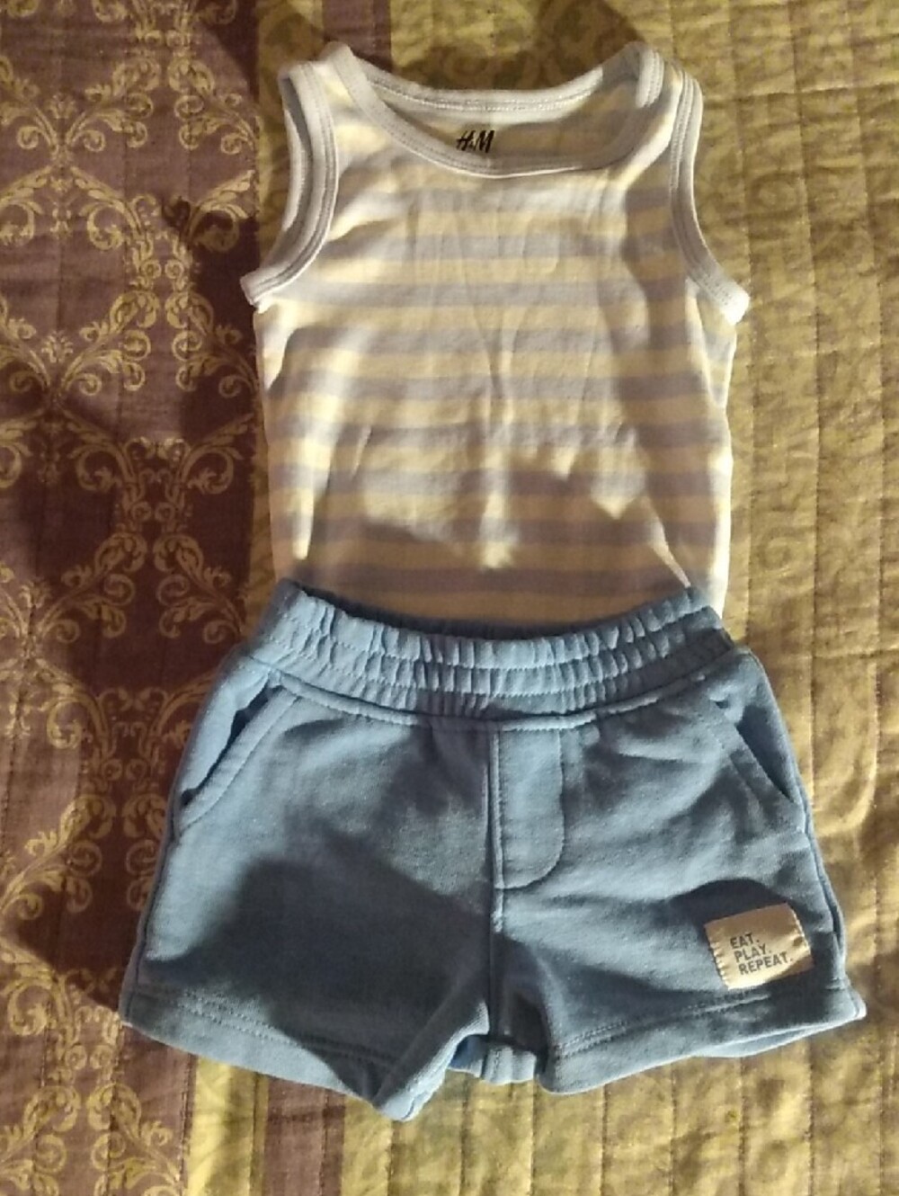 NWOT H&M 3 Months Baby Boys White & Blue Striped Tank Top Bodysuit & Shorts Set